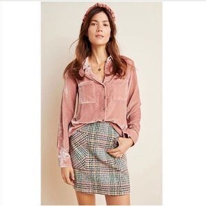 Maeve by Anthropologie‎ Karina Velvet Button Down Shirt Size 0 pink barbiecore